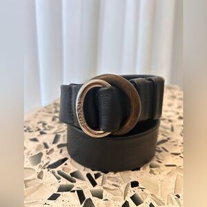 Elegant Black Leather Belt with Gold Buckle